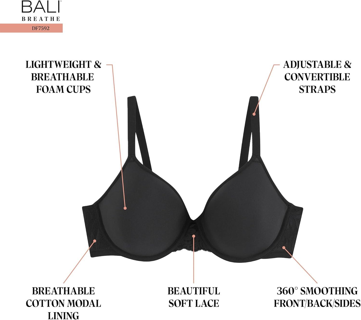 imageBali Womens Breathe Modal TShirt Bra Breathable Lightweight Underwire Bra Convertible StrapsWhite