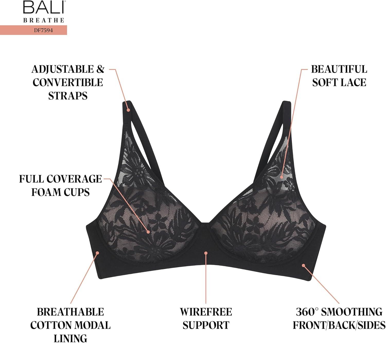 imageBali Womens Breathe Modal TShirt Bra Breathable Wireless Bra FullCoverage Convertible BraRosy Red