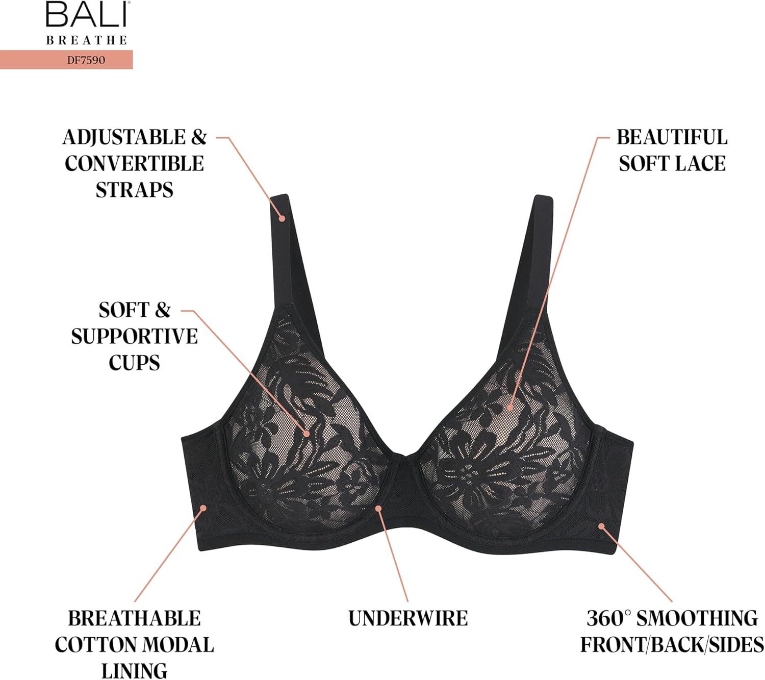 imageBali Womens Breathe Underwire Bra Cotton Modal Lightly Lined Bra Full Coverage Breathable Convertible StrapsRosy Red