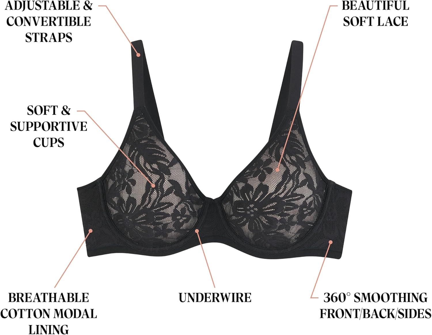 imageBali Womens Breathe Underwire Bra Cotton Modal Lightly Lined Bra Full Coverage Breathable Convertible StrapsWhite
