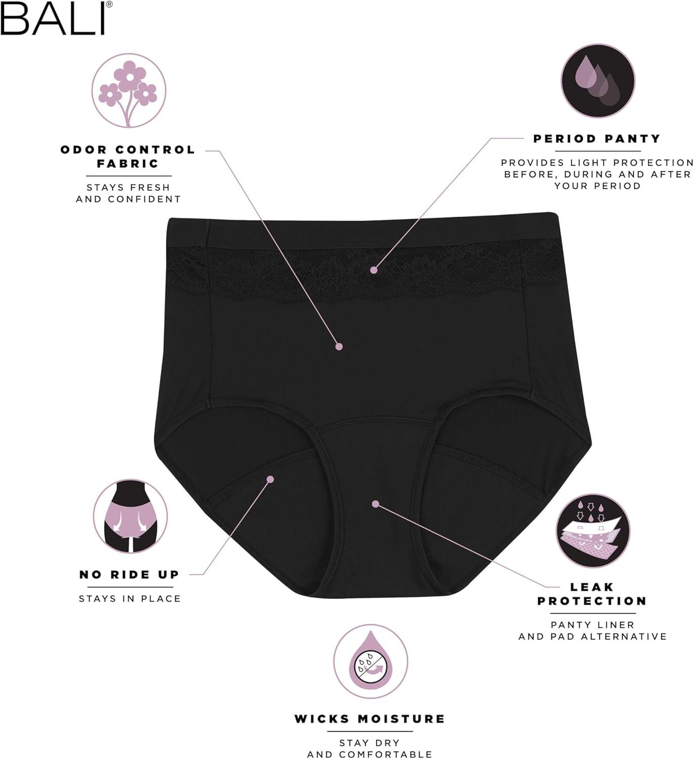 imageBali Womens Light Leak Period Protection Brief Reusable Period Underwear Womens Absorbent Brief PantySoft Taupe