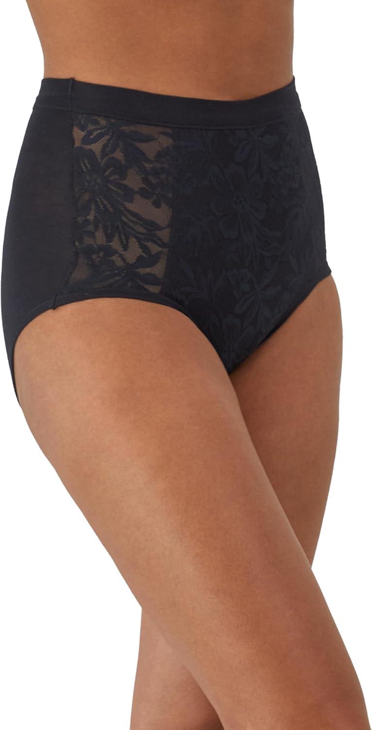 imageBali womens Breathe Underwear Highrise Briefs Breathable Cotton Modal Lace Panties 3packBlackBlackGloss