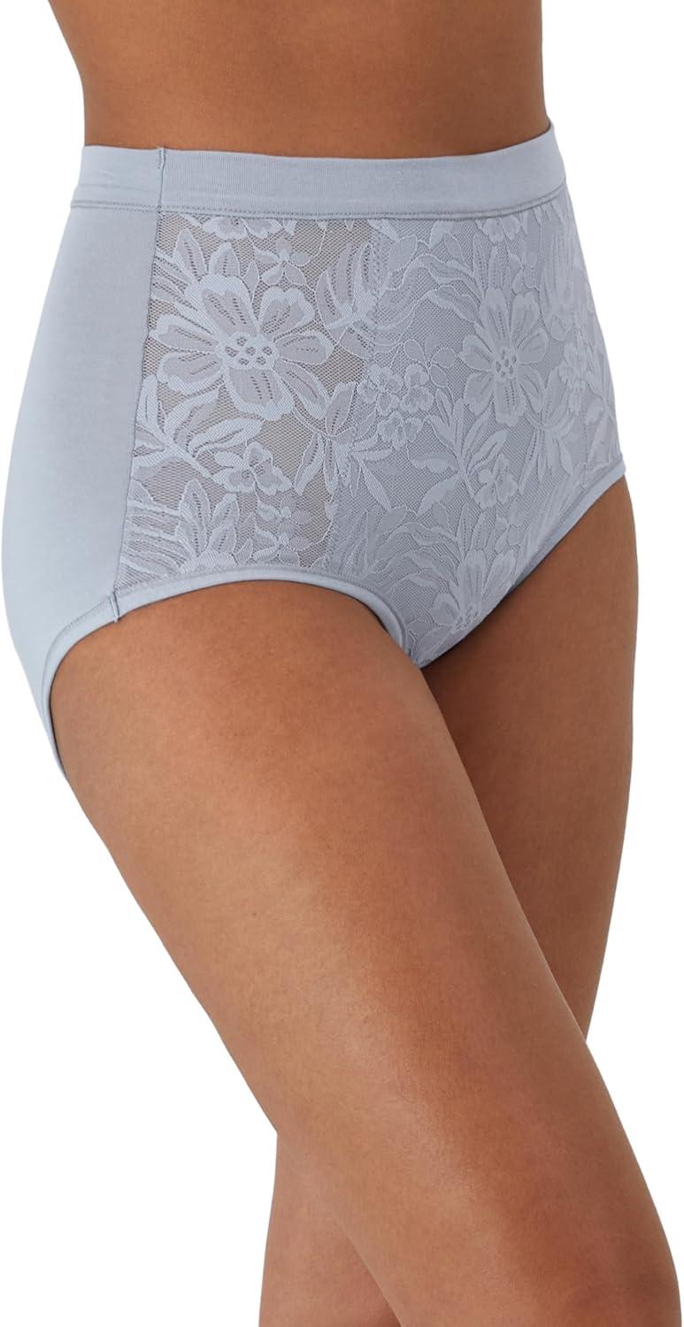 imageBali womens Breathe Underwear Highrise Briefs Breathable Cotton Modal Lace Panties 3packDeep CeriseGlossSilver Satin