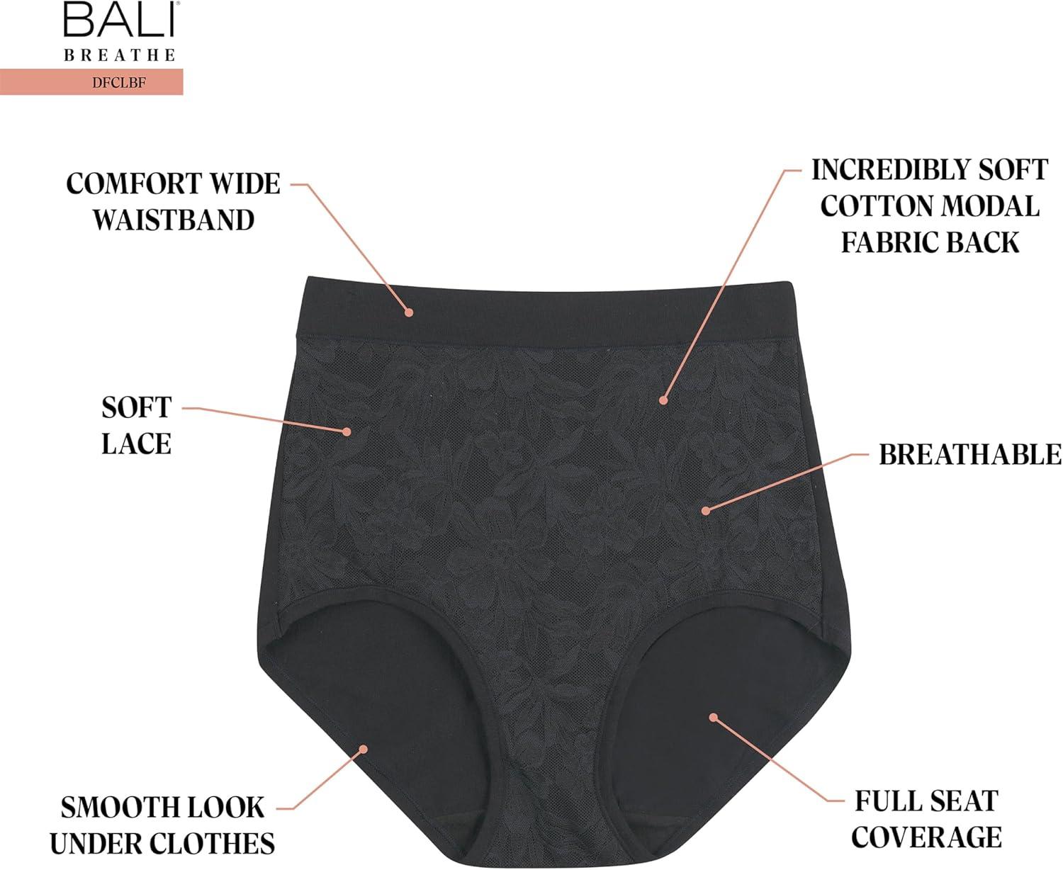 imageBali womens Breathe Underwear Highrise Briefs Breathable Cotton Modal Lace Panties 3packDeep CeriseGlossSilver Satin