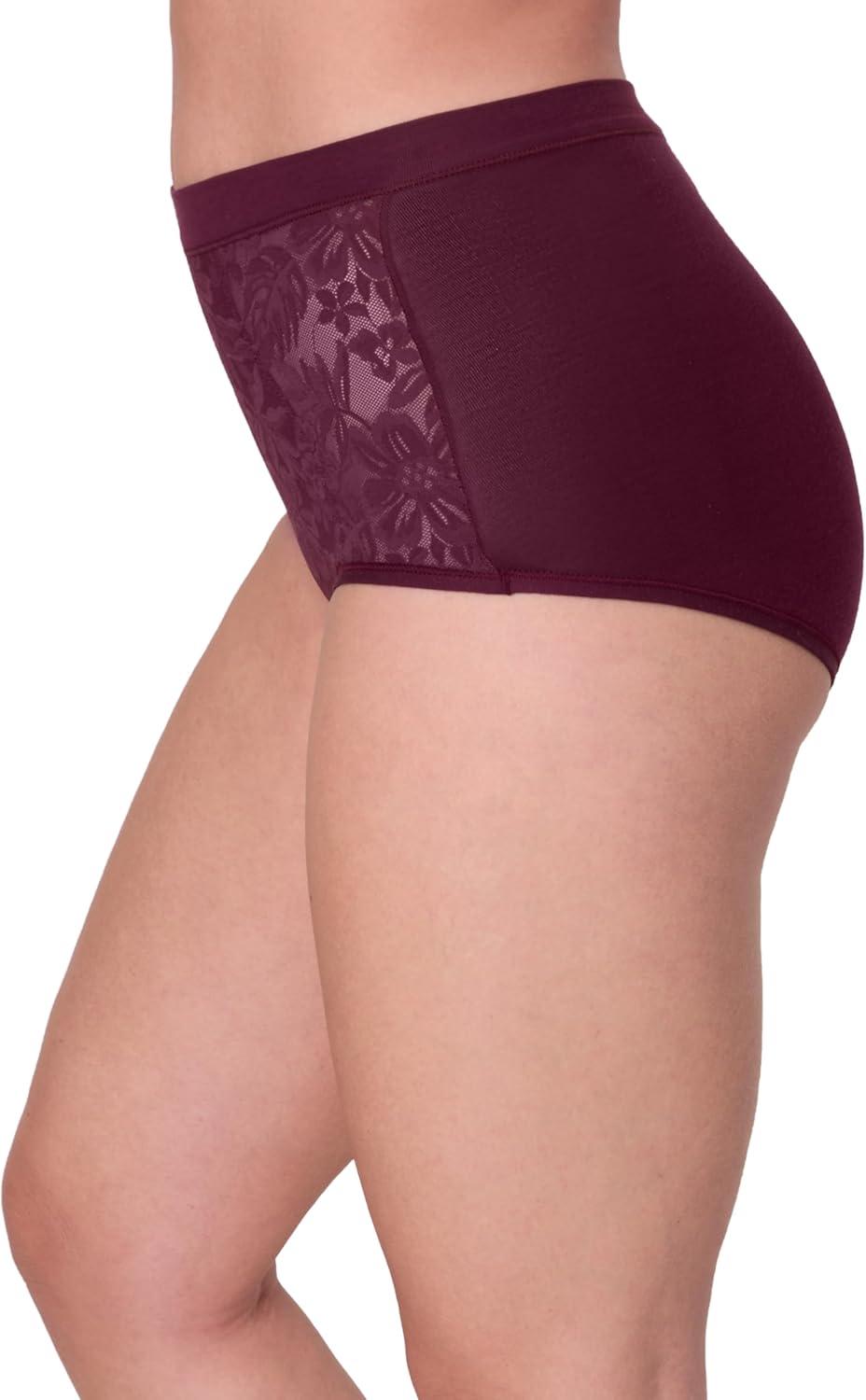 imageBali womens Breathe Underwear Highrise Briefs Breathable Cotton Modal Lace Panties 3packLight Buff Smokey Purple Mauve Midnight Rouge