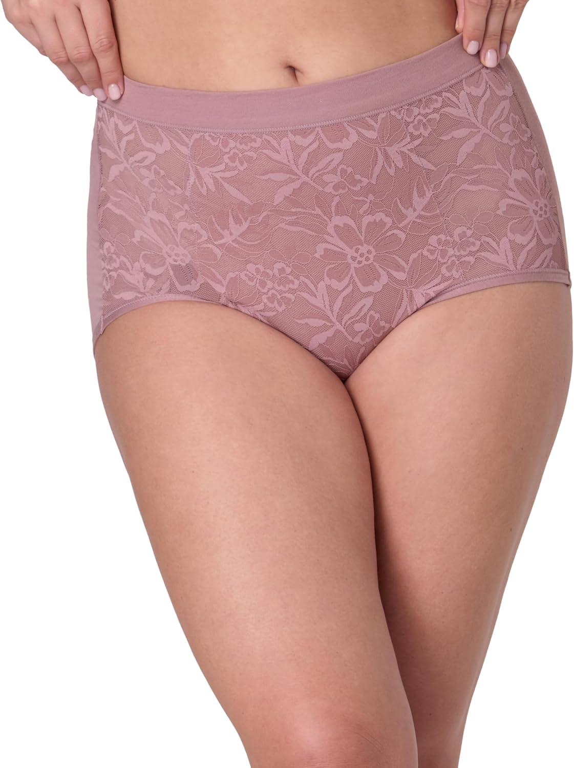 imageBali womens Breathe Underwear Highrise Briefs Breathable Cotton Modal Lace Panties 3packLight Buff Smokey Purple Mauve Midnight Rouge