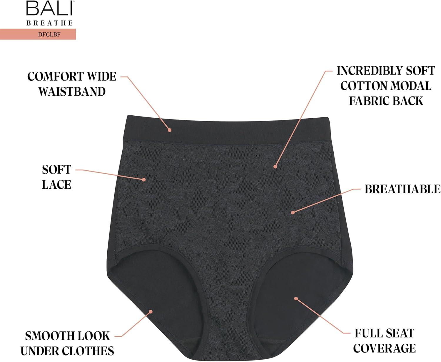 imageBali womens Breathe Underwear Highrise Briefs Breathable Cotton Modal Lace Panties 3packLight Buff Smokey Purple Mauve Midnight Rouge
