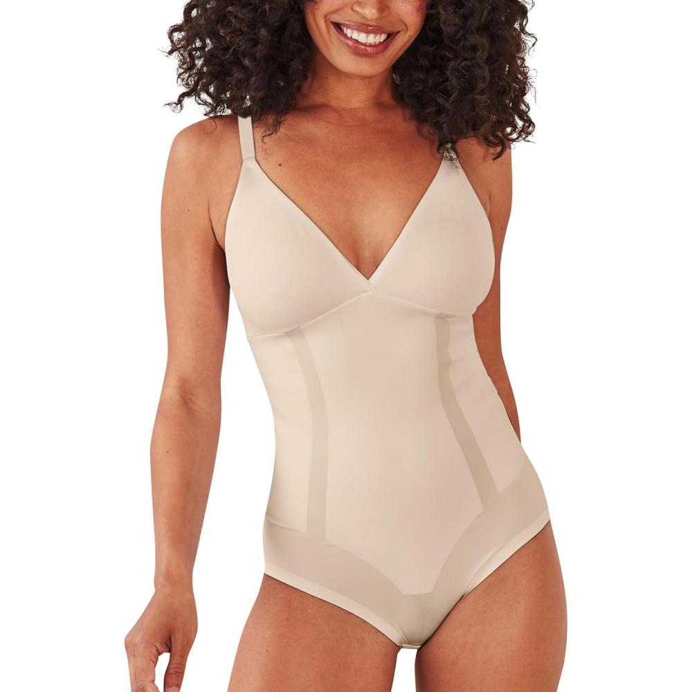 imageBali womens Bodysuit Shapewear Ultimate Smoothing Bodysuit Removable Foam CupsAlmond