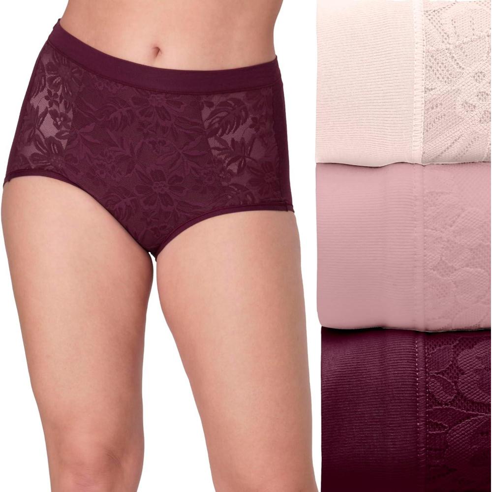 imageBali womens Breathe Underwear Highrise Briefs Breathable Cotton Modal Lace Panties 3packLight Buff Smokey Purple Mauve Midnight Rouge