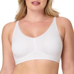 Bali Womens Wireless Bra, Cotton Collection Full-Coverage Bra for Women, Moisture-Wicking, Convertible Straps(White)
