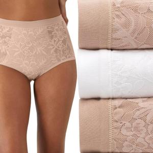 Bali womens Breathe Underwear, High-rise Briefs, Breathable Cotton Modal Lace Panties, 3-pack(Almond/White/Almond)