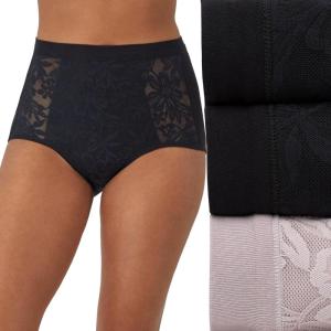 Bali womens Breathe Underwear, High-rise Briefs, Breathable Cotton Modal Lace Panties, 3-pack(Black/Black/Gloss)