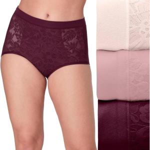 Bali womens Breathe Underwear, High-rise Briefs, Breathable Cotton Modal Lace Panties, 3-pack(Light Buff/ Smokey Purple Mauve/ Midnight Rouge)