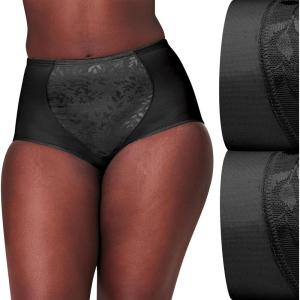 Bali womens Firm-control Shapewear Brief Pack, Shaping Brief With Tummy Control, 2-pack(Black Jacquard)