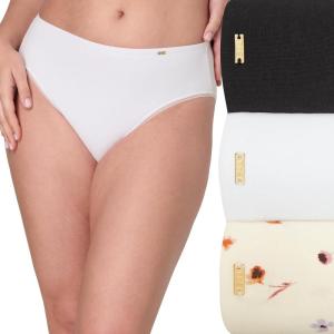 Bali womens Hi-cut Underwear Pack, Lux Cotton Essentials Hi-cut Underwear, Full Coverage Panties, Moisture-wicking, 3-pack(Black/White/Ps Poppy Print)