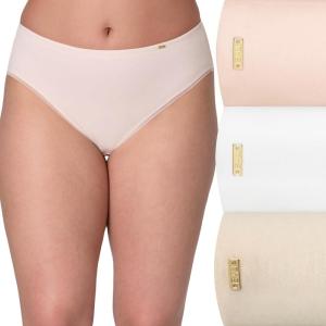 Bali womens Hi-cut Underwear Pack, Lux Cotton Essentials Hi-cut Underwear, Full Coverage Panties, Moisture-wicking, 3-pack(Light Buff/White/Pure Honey Beige Heather)