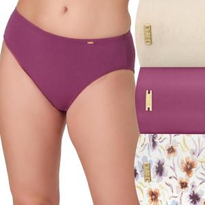 Bali womens Hi-cut Underwear Pack, Lux Cotton Essentials Hi-cut Underwear, Full Coverage Panties, Moisture-wicking, 3-pack(Pure Honey Beige Heather/Mauve Mood/Desert Poppy Print)