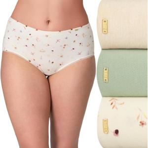 Bali womens Hi-cut Underwear Pack, Lux Cotton Essentials Hi-cut Underwear, Full Coverage Panties, Moisture-wicking, 3-pack(Pure Honey Beige Heather/Seagrass Green/Ps Poppy Print)