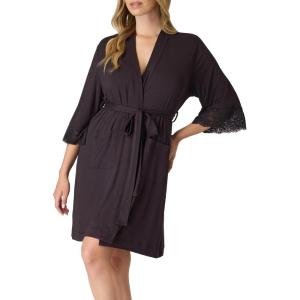 Bali womens Sleepwear Robe, Breathe Bathrobe With Pockets, Robe With Adjustable Waist, Lace(Black)