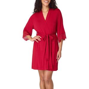 Bali womens Sleepwear Robe, Breathe Bathrobe With Pockets, Robe With Adjustable Waist, Lace(Rosy Red)