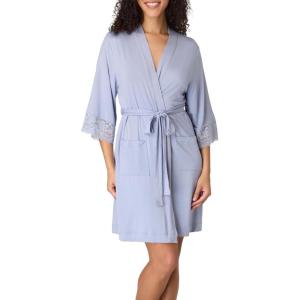Bali womens Sleepwear Robe, Breathe Bathrobe With Pockets, Robe With Adjustable Waist, Lace(Silver Satin)