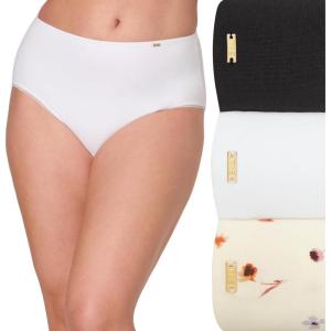 Bali womens Underwear Brief Pack, Lux Cotton Essentials Brief Underwear, Moisture-wicking, 3-pack(Black/White/Ps Poppy Print)