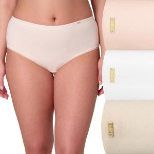 Bali womens Underwear Brief Pack, Lux Cotton Essentials Brief Underwear, Moisture-wicking, 3-pack(Light Buff/ White/ Tropical Sand Heather)