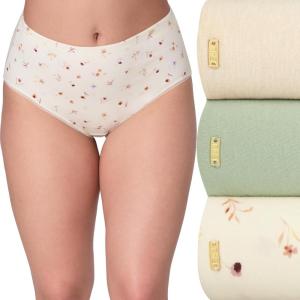 Bali womens Underwear Brief Pack, Lux Cotton Essentials Brief Underwear, Moisture-wicking, 3-pack(Tropical Sand Heather/ Seagrass Green/ Poppy Print)