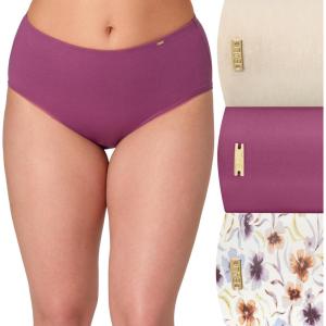 Bali womens Underwear Brief Pack, Lux Cotton Essentials Brief Underwear, Moisture-wicking, 3-pack(Tropical Sand Heather/Mauve Mood/ Desert Poppy Print)