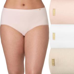 Bali womens Underwear Hipster Pack, Lux Cotton Essentials Hipster Underwear, Moisture-wicking, Tummy Control, 3-pack(Light Buff/ White/ Tropical Sand Heather)