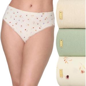 Bali womens Underwear Hipster Pack, Lux Cotton Essentials Hipster Underwear, Moisture-wicking, Tummy Control, 3-pack(Tropical Sand Heather/ Seagrass Green/ Poppy Print)
