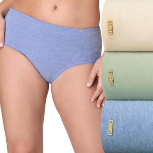 Bali womens Underwear Hipster Pack, Lux Cotton Essentials Hipster Underwear, Moisture-wicking, Tummy Control, 3-pack(Tropical Sand Heather/Seagrass Green/Scenic Blue Heather)