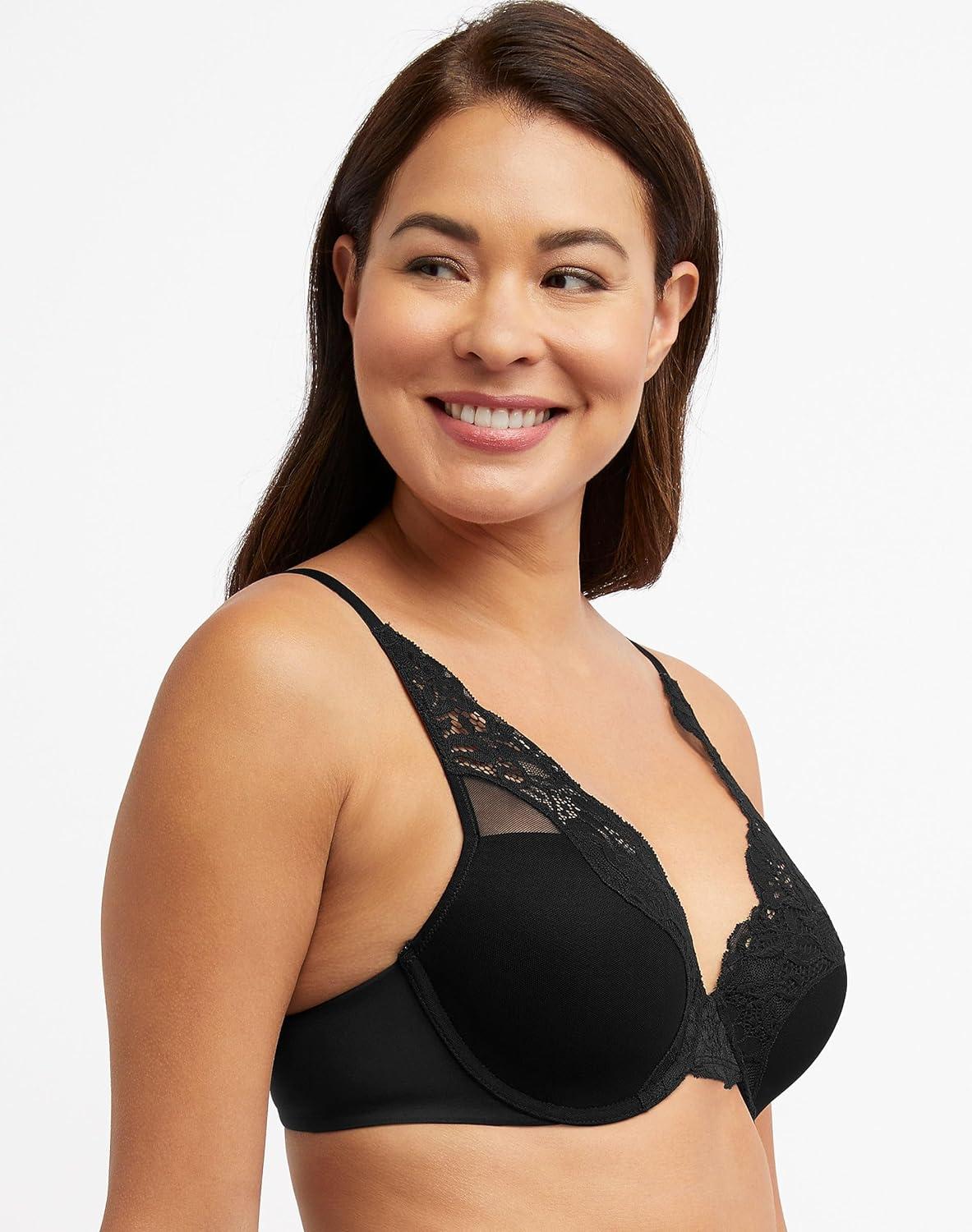 imageBali Womens Lace Underwire Bra One Smooth U Comfort Stretch FullCoverage Convertible BraBlack