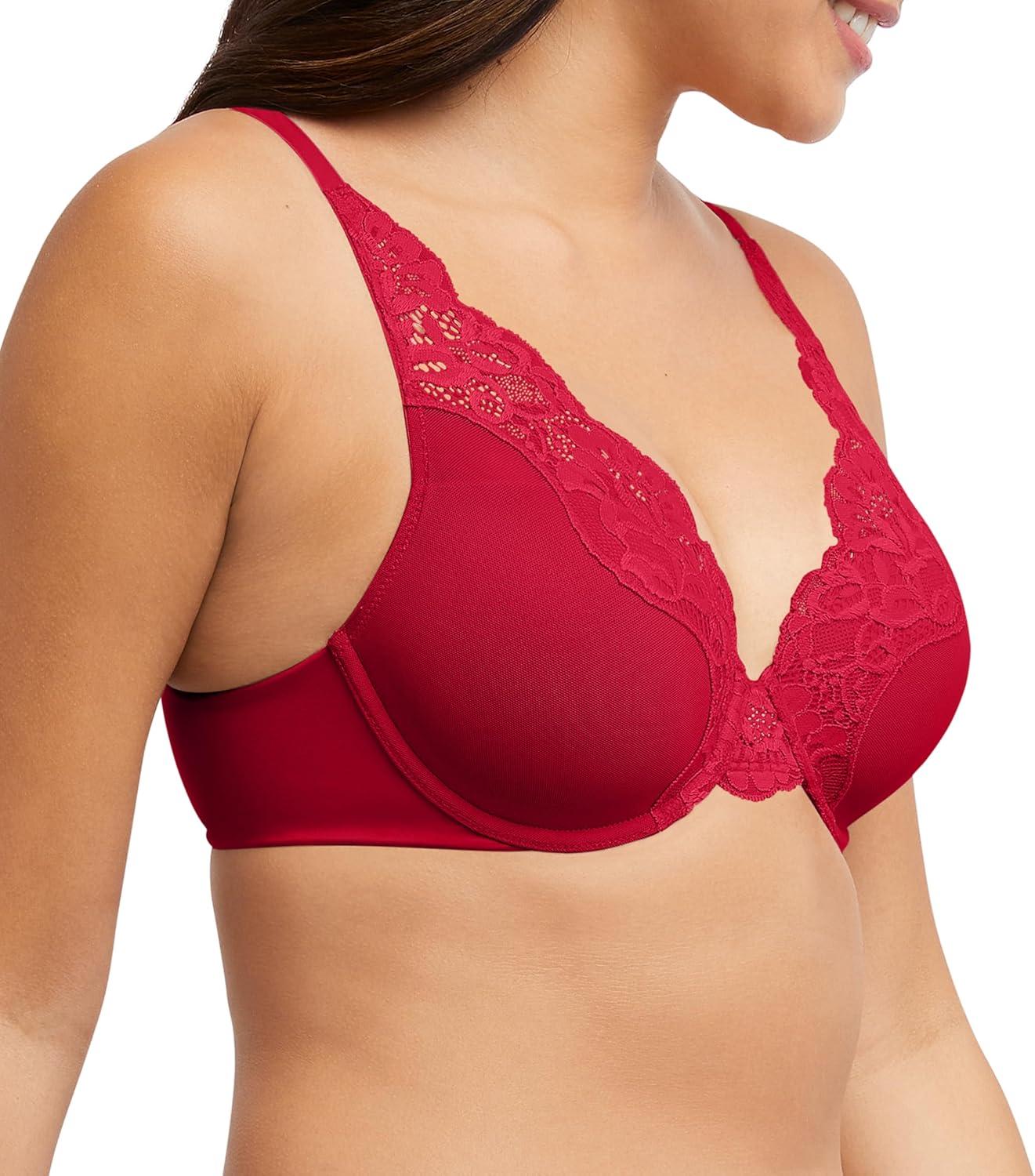 imageBali Womens Lace Underwire Bra One Smooth U Comfort Stretch FullCoverage Convertible BraScarlet Berry