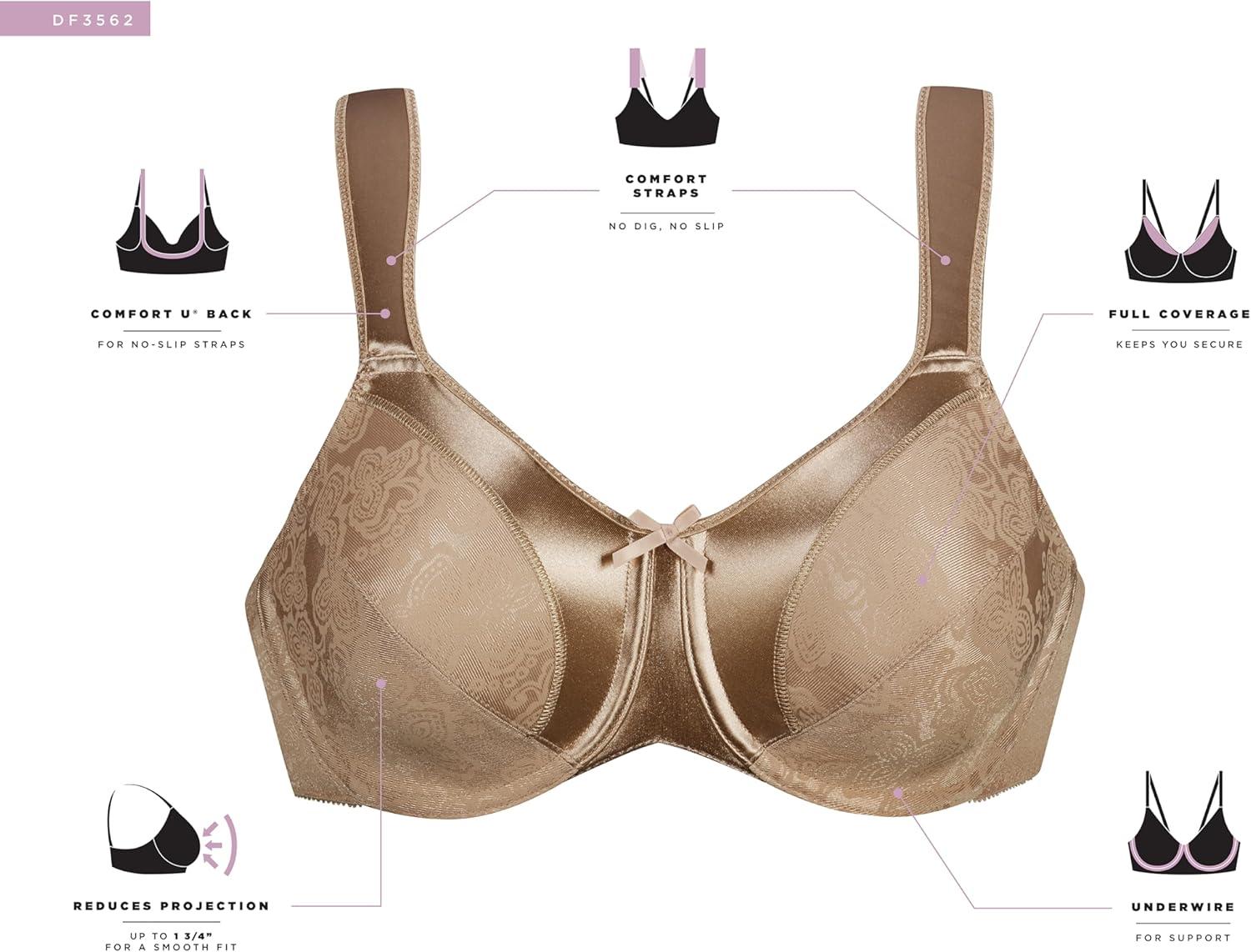 imageBali Womens Minimizer Bra Satin Tracings Underwire Bra Bustline Slimmer Full Coverage BraRosewood
