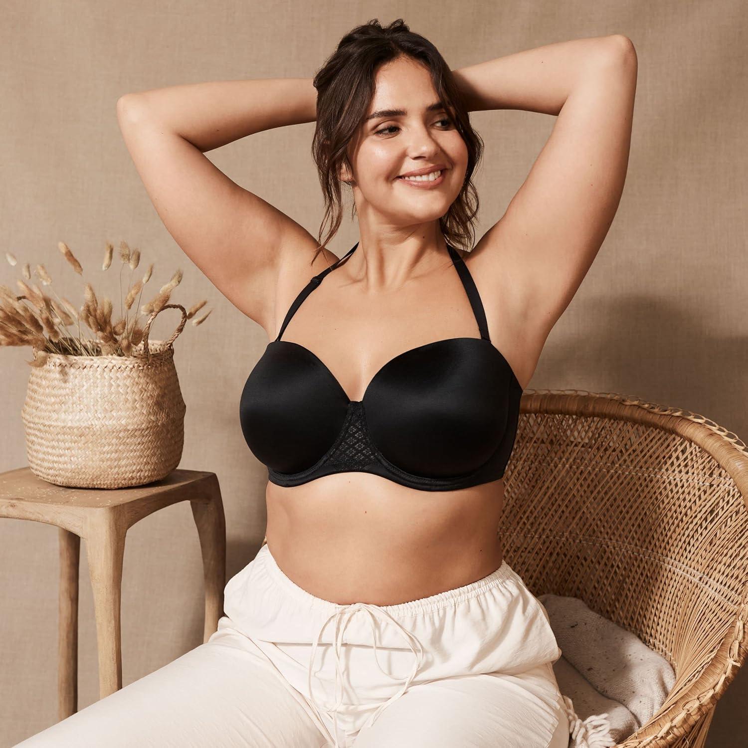 imageBali Womens One Smooth U Strapless Bra Ultimate Stay in Place 7Way Multiway Underwire Bra Full CoverageBlack