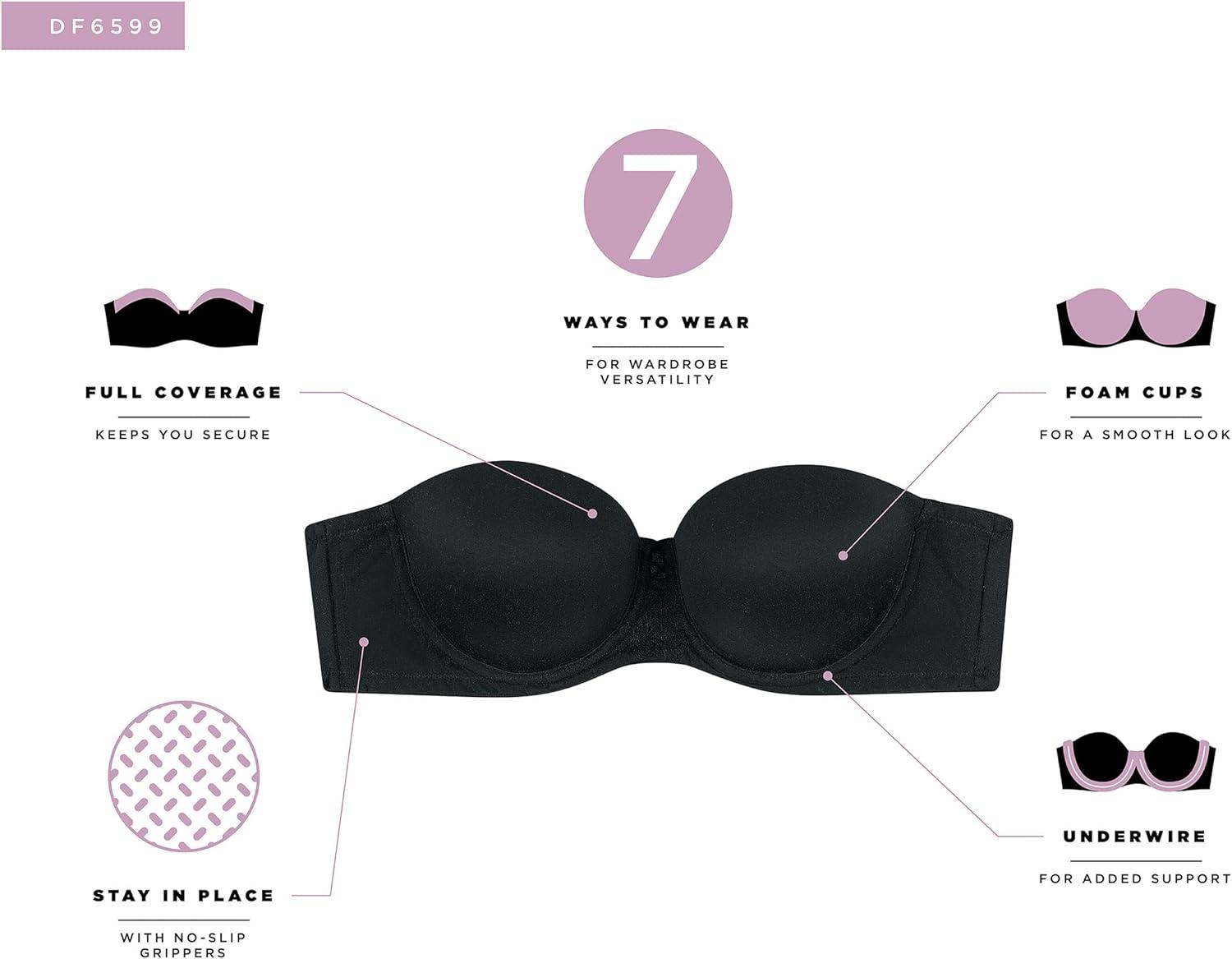 imageBali Womens One Smooth U Strapless Bra Ultimate Stay in Place 7Way Multiway Underwire Bra Full CoverageBlack