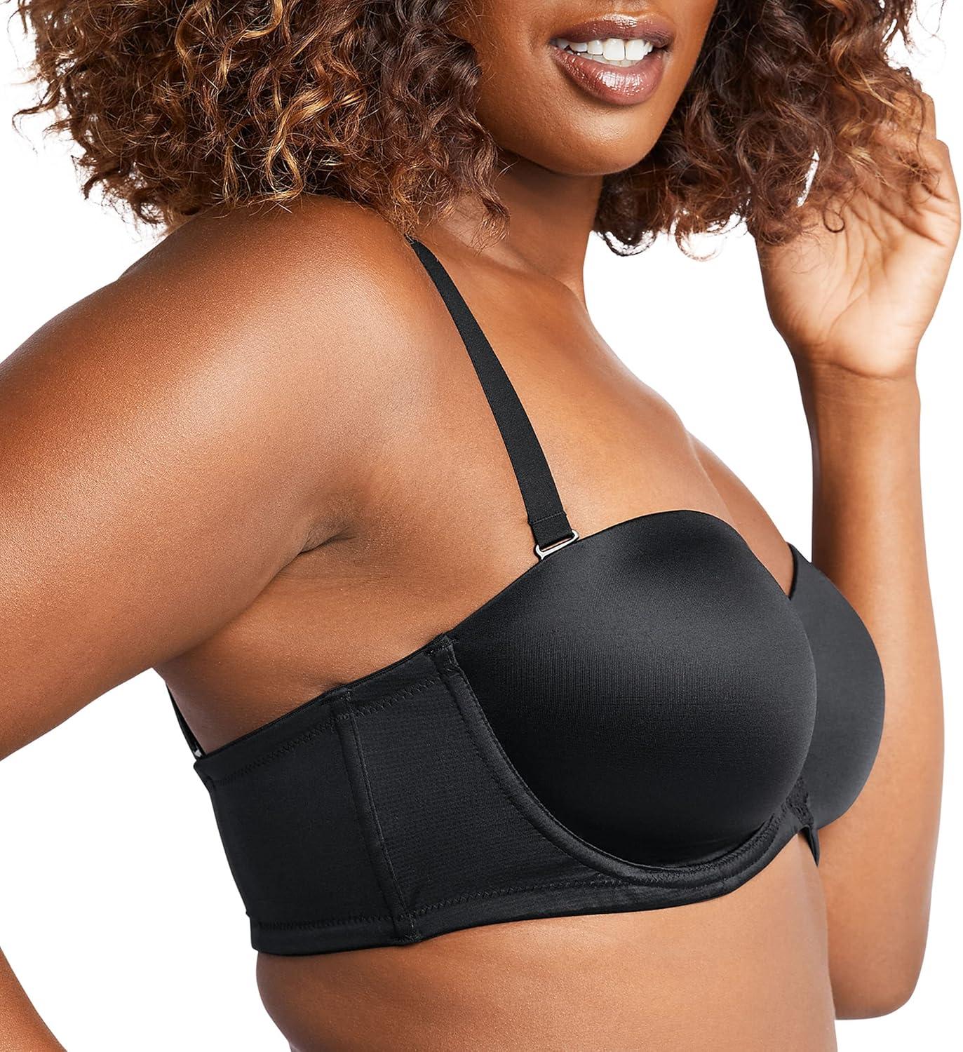 imageBali Womens One Smooth U Strapless Bra Ultimate Stay in Place 7Way Multiway Underwire Bra Full CoverageBlack