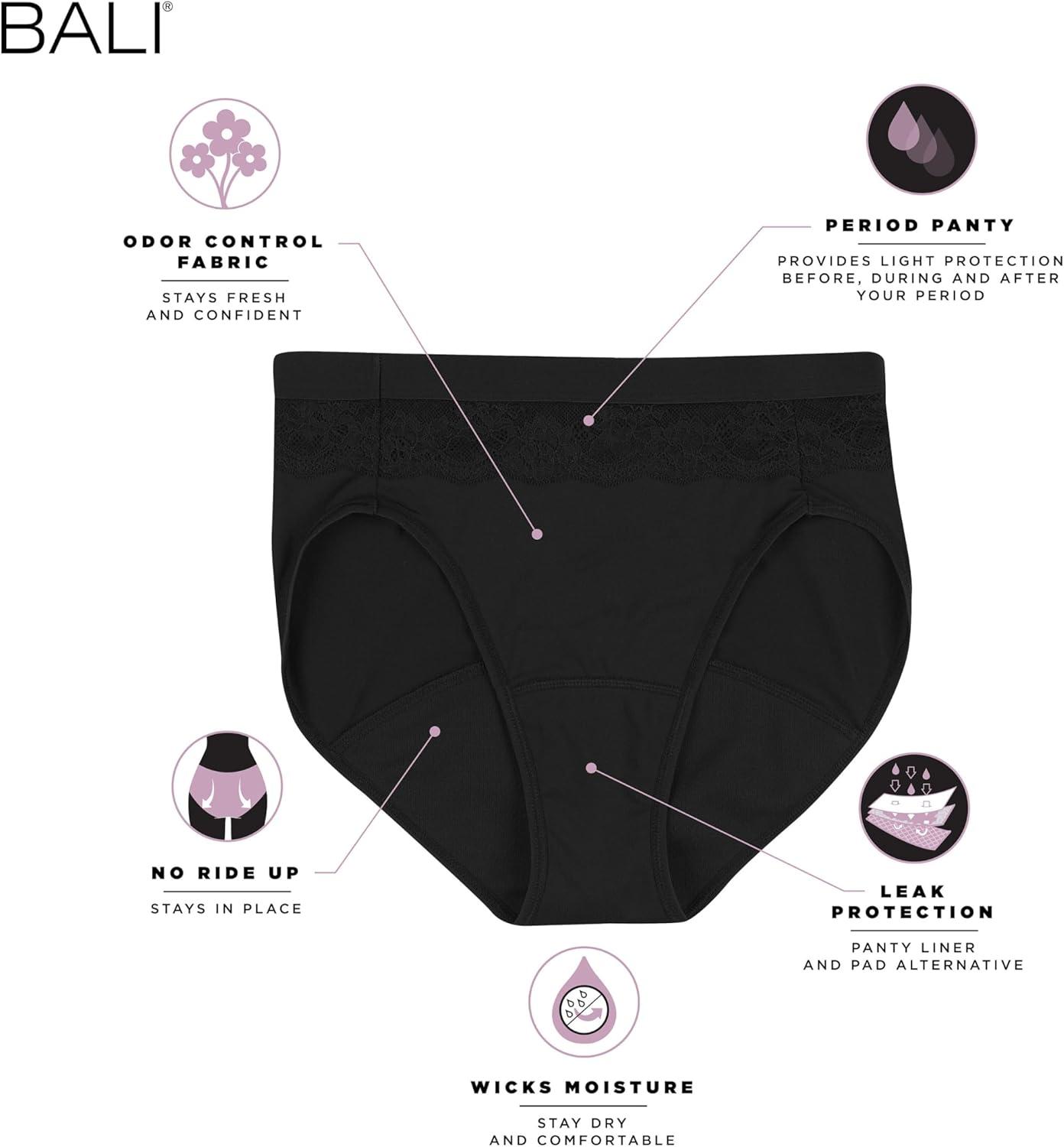 imageBali Womens Period Underwear Brief Beautifully Confident Hi Cut Period Underwear Period Panties Light ProtectionBlack