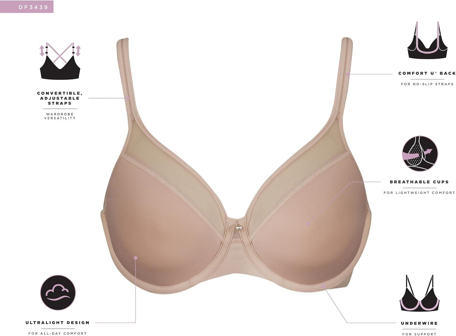 imageBali Womens Seamless Underwire Bra One Smooth U Smoothing Underwire Bras for Women Convertible Straps Ultra LightCrystal Grey