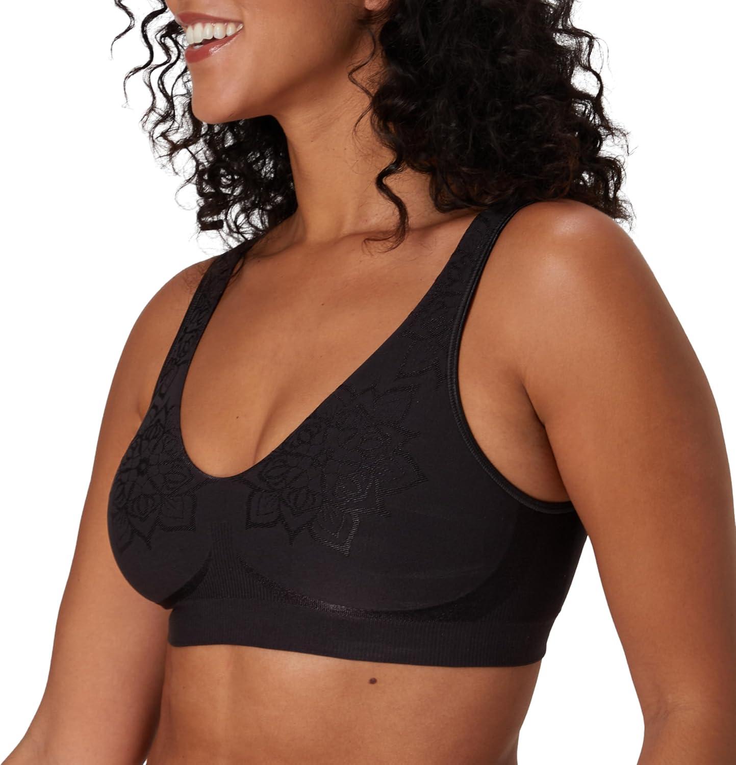 imageBali Womens Wireless Bra Comfort Revolution Seamless TShirt Bra ComfortFlex Fit MoistureWickingBlack Aztec