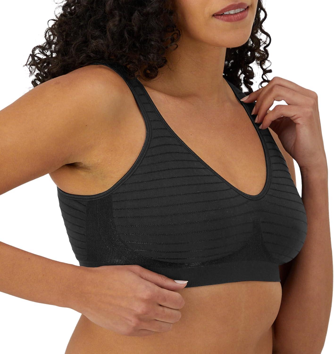 imageBali Womens Wireless Bra Comfort Revolution Seamless TShirt Bra ComfortFlex Fit MoistureWickingBlack Stripe
