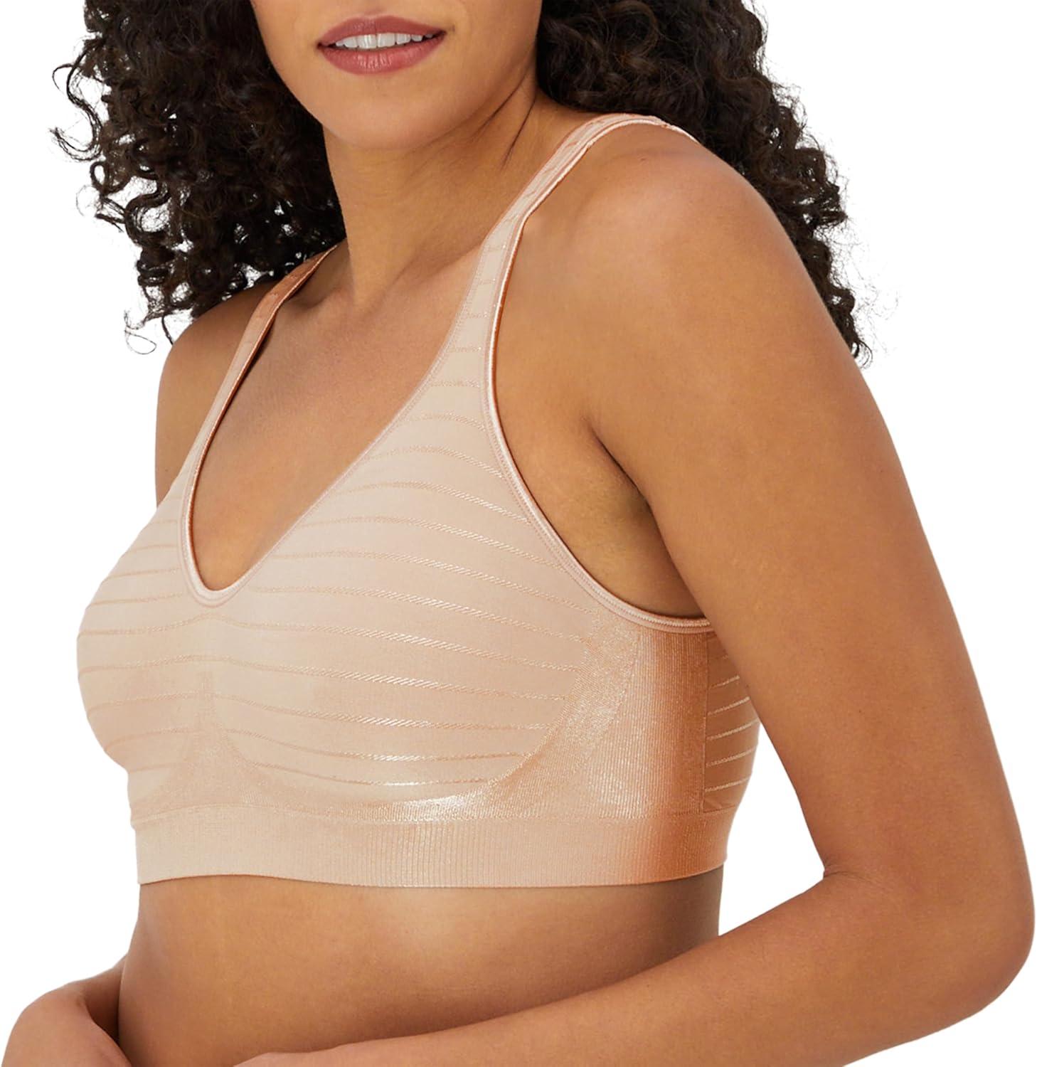 imageBali Womens Wireless Bra Comfort Revolution Seamless TShirt Bra ComfortFlex Fit MoistureWickingEvening Blush Stripe