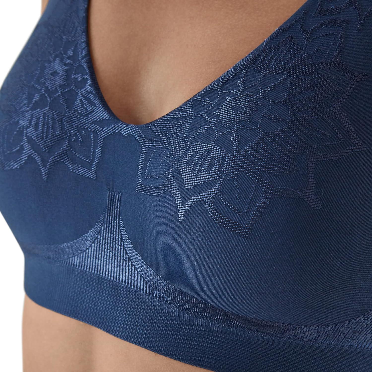 imageBali Womens Wireless Bra Comfort Revolution Seamless TShirt Bra ComfortFlex Fit MoistureWickingNavy Aztec