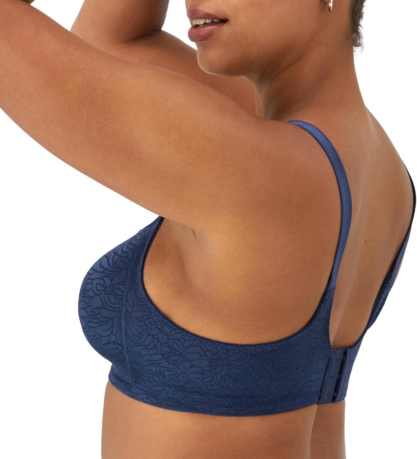 imageBali Womens Wireless Lace Bra Double Support Lace Bras for Women StayinPlace Straps Full Coverage ComfortableIn the Navy
