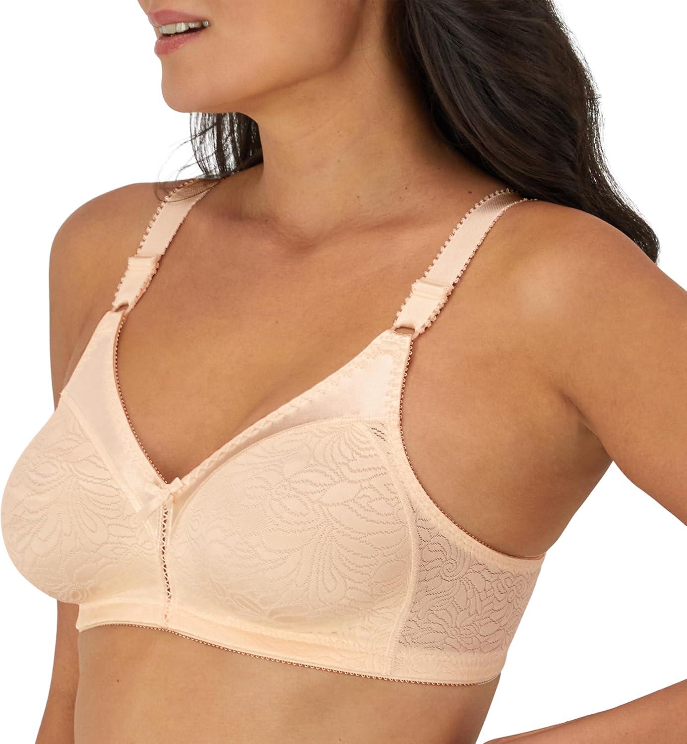 imageBali Womens Wireless Lace Bra Double Support Lace Bras for Women StayinPlace Straps Full Coverage ComfortablePorcelain
