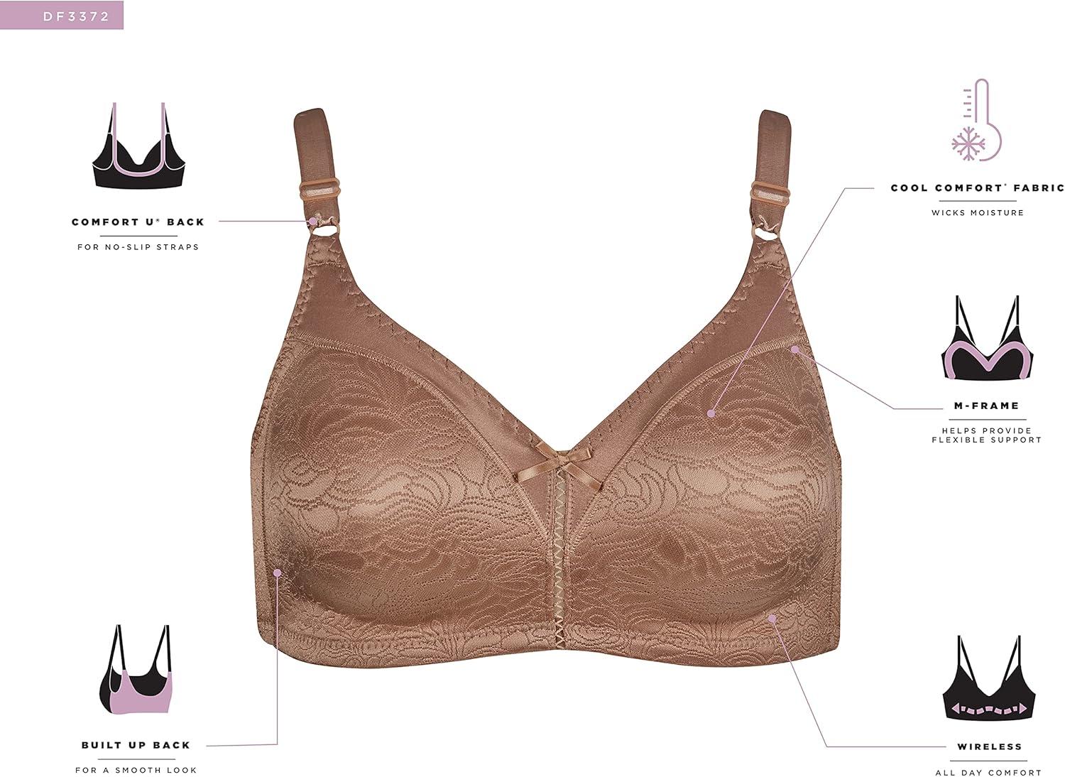 imageBali Womens Wireless Lace Bra Double Support Lace Bras for Women StayinPlace Straps Full Coverage ComfortableSoft Taupe