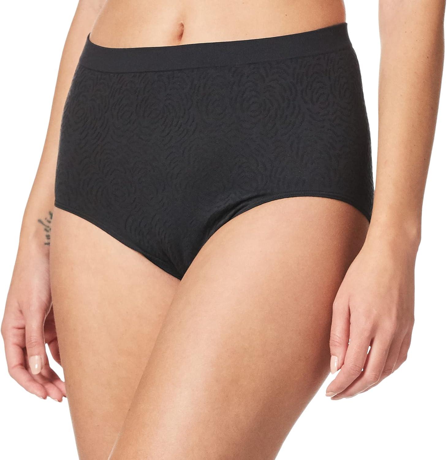 imageBali womens Comfort Revolution Seamless Brief Panty Microfiber Stretch Underwear Womens High Rise BriefBlack Damask