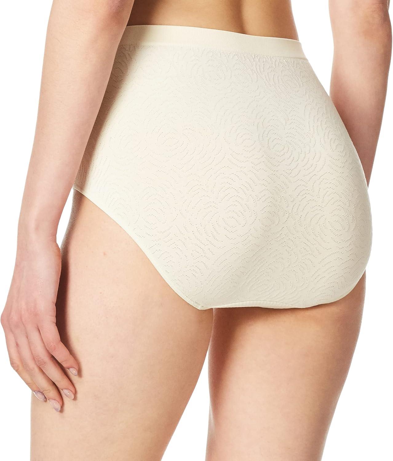 imageBali womens Comfort Revolution Seamless Brief Panty Microfiber Stretch Underwear Womens High Rise BriefLight Beige Damask