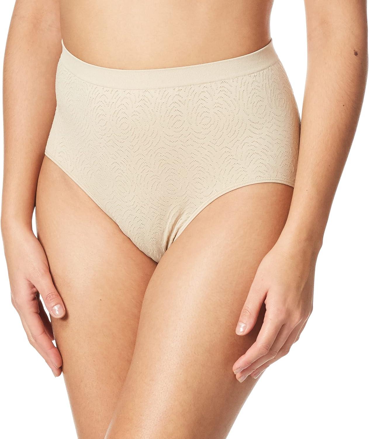 imageBali womens Comfort Revolution Seamless Brief Panty Microfiber Stretch Underwear Womens High Rise BriefNude Damask